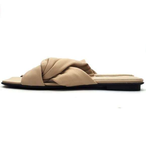 Zara Low Heeled Crossed Leather Square Toe Sandals Tan/Beige/Nude Size 37 - Picture 2 of 10